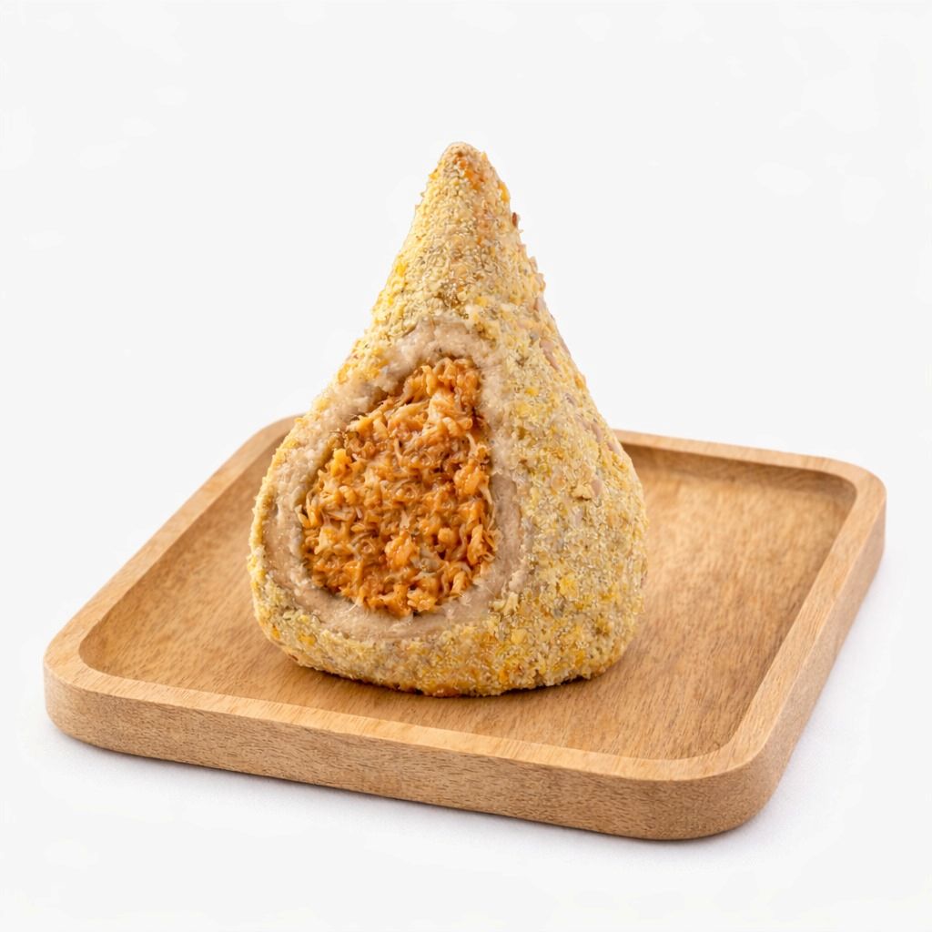 Coxinha de frango com cobertura de flocos de milho